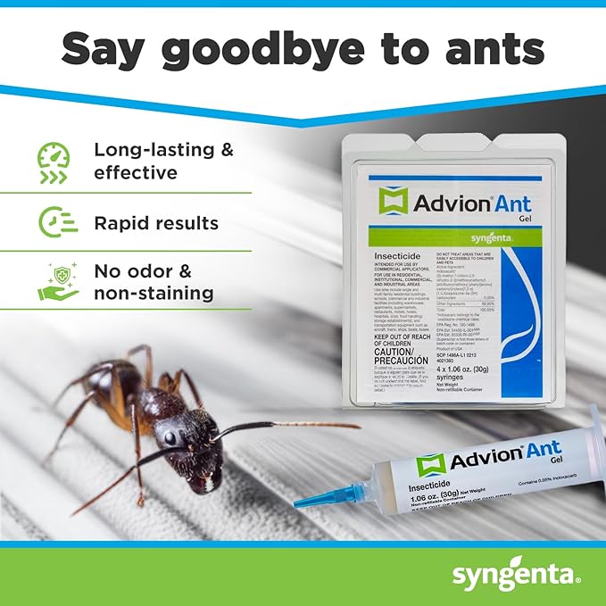 Advion Ant Gel Bait 4 Tubes x 30-Grams 4 Plungers and 4 Tips Effective Bait Formulated with 0.05% Indoxacarb Indoor and Outdoor Use Killer Gel for Control of Most Major Ant Species