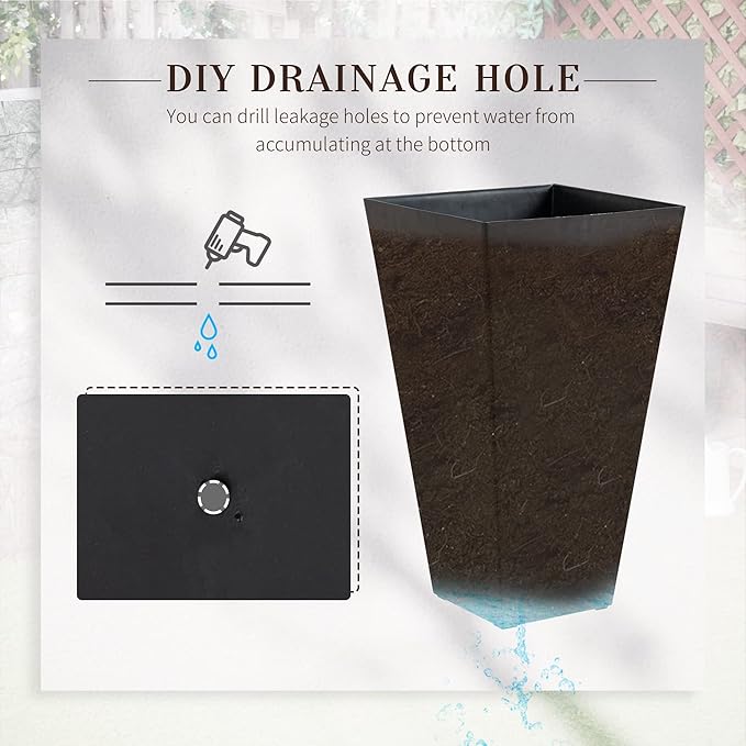 Set of 3 Tall with Drainage Hole 28 Outdoor Flower Pots Indoor for Porch Patio and Deck Brown