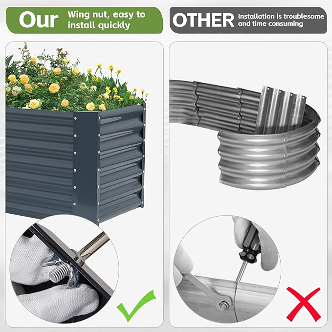 4x2x2ft Raised Garden Bed - Galvanized Deep Root Planter Boxes Outdoor with Wing Nuts and Safety Edges for Gardening Vegetables Flowers Herbs Succulents - Gray