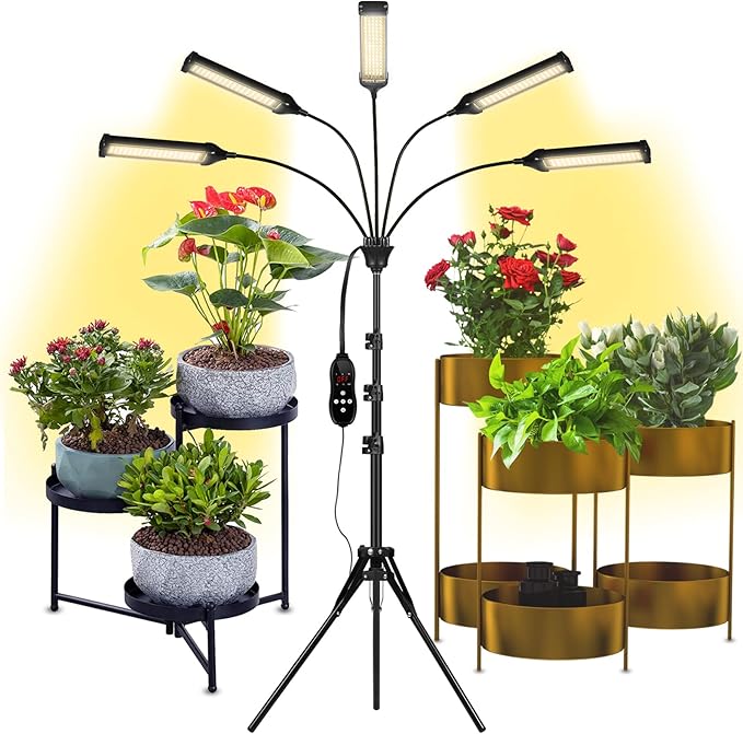 Grow Lights for Indoor Plants Aukphie Full Spectrum led Grow Light with Stand Auto On/Off Timing 3/6/9/12/15/18H &amp 10 Brightness Levels (6 Light Heads)