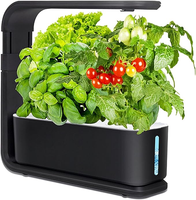 Hydroponics Growing System with LED Grow Light Adjustable Indoor Garden Kit for Herbs/Vegetables Soil-Free Smart Water Alert 3 Plant Capacity Plants Germination Kit for Home Kitchen Office (Black)