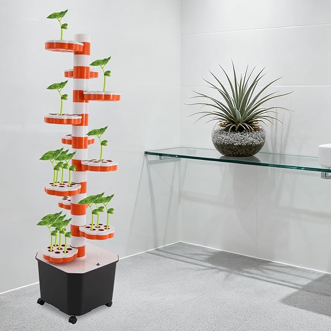 10 Tier 80 Hole Hydroponic Grow Tower with Water Pump &amp Timer Indoor Vertical Garden System with 5 Wheels for Lettuce Herbs Strawberries Home Hydroponics Planting Kit with 12 Gal Tank
