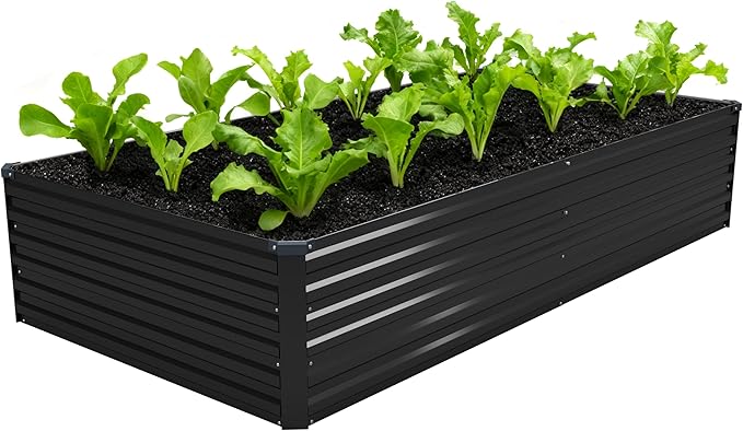 MGNO 8x4x1.5FT Galvanized Raised Garden Bed-Outdoor Planter Box for Vegetables-Metal Garden BedRRectangle Planting Box for HerbFlowerBlack