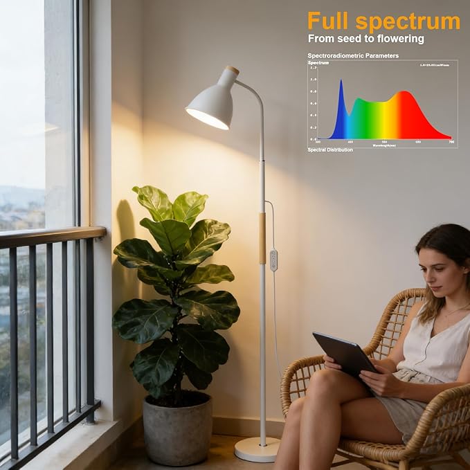 RDJ Bouns Grow Light Floor Lamp 75 Pro Standing Grow Light for Tall Indoor Trees 20W High-CRI 3000K Warm White Full Spectrum Auto 4/8/12H Timer Flexible Gooseneck for Fiddle Leaf Fig &amp Monste