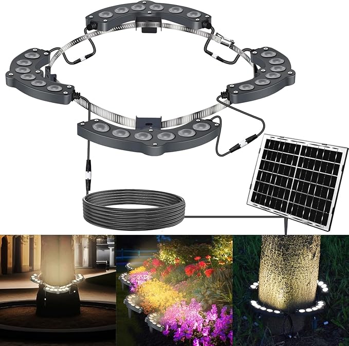 Solar Palm Tree Lights Outdoor Warm Light 3000K Solar Spotlights for Plam Trees 12000 mAh Batteries Solar Powered LED Ring Tree Lights up to 12+ Hours for Outside House Garden Landscape Large Trees