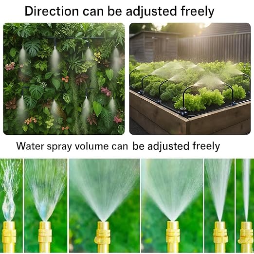 Automatic Garden Irrigation System 200ft Upgraded Drip &amp Spray Watering Kit with 36 Adjustable Copper Nozzles for Raised Beds Outdoor Garden Lawn Potted Plants &amp Greenhouse (200ft)