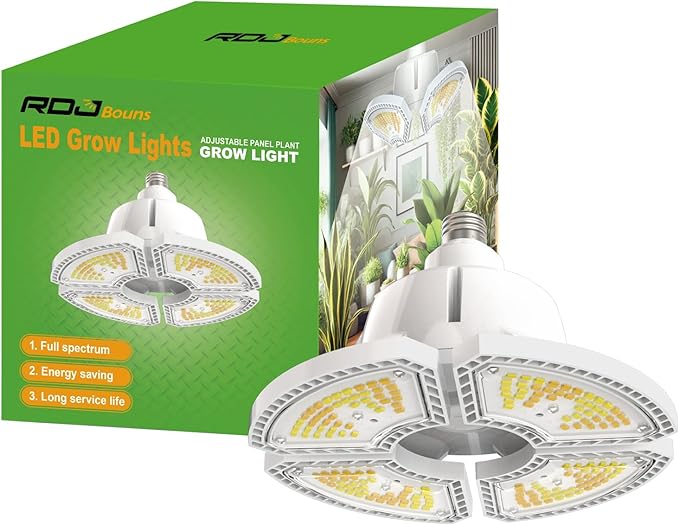 RDJ Bouns 80W Grow Light for Indoor Plants E26 Base 12791LM High PPFD Full Spectrum Foldable Fast-Heat-Cnducting Aluminum Panel Grow Lights Blub for Large Plants Hydroponics Greenhouse
