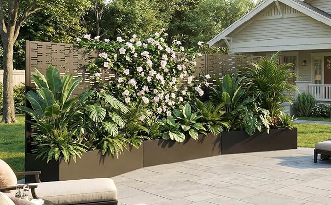Black Metal Raised Garden Bed with Trellis 47 Tall Privacy Screen Planter Box with Drainage 47.1X16 Climbing Plant Planter for Patio Balcony Vegetables