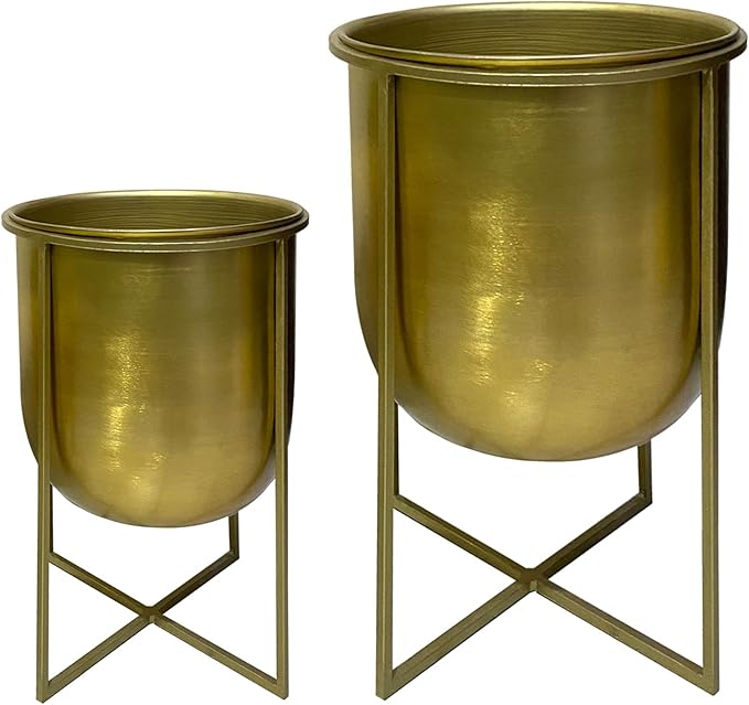 Generic 16 13 Inch High Brass Raised Planter with Stand Set of 2 Gold
