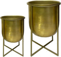 Generic 16 13 Inch High Brass Raised Planter with Stand Set of 2 Gold