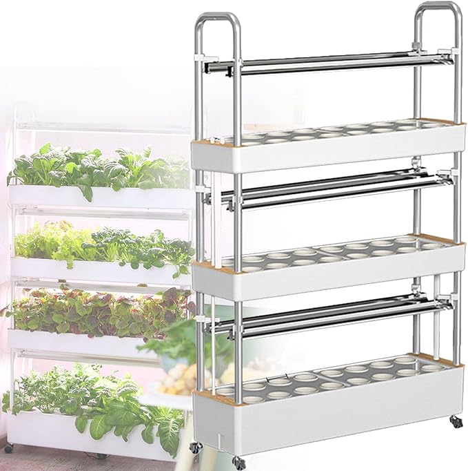 Plants Vertical Hydroponics Tower Kits Hydroponics Growing with LED Grow Light48/64 /90/120 Holes PVC Plant GrowingSuitable for Planting Leafy VegetablesStem Vegetables48hole