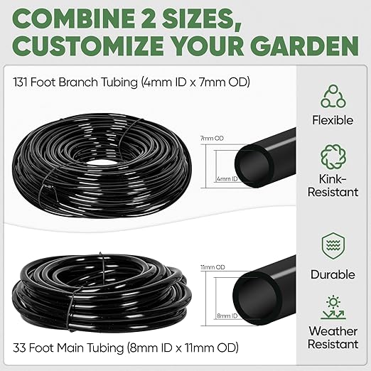 OnBrand 164FT Drip Irrigation System Quick-Connect Garden Irrigation System Kit for Raised Flower Bed Vegetable Garden Pots Automatic Garden Watering System with Tubings and Complete Accessories