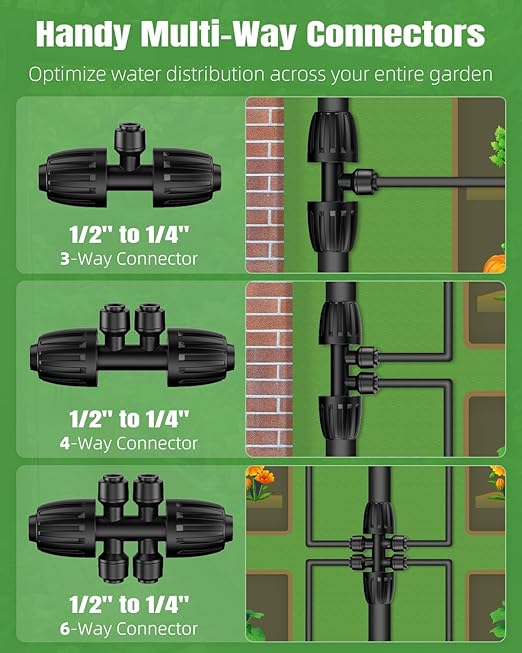 Pawfly 250 ft Drip Irrigation System Quick-Connect Drip Irrigation Kit with 50ft 1/2 &amp 200ft 1/4 Tubing and Accessories Garden Watering System for GreenhouseYardsLawnRaised Bed