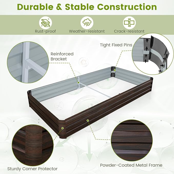 Giantex 8x4x1ft Metal Raised Garden Bed Planter Box with Protective Edges Gloves Outdoor Raised Bed for Vegetables Flowers Fruit Herb Plant Garden Container for Lawn Backyard Patio