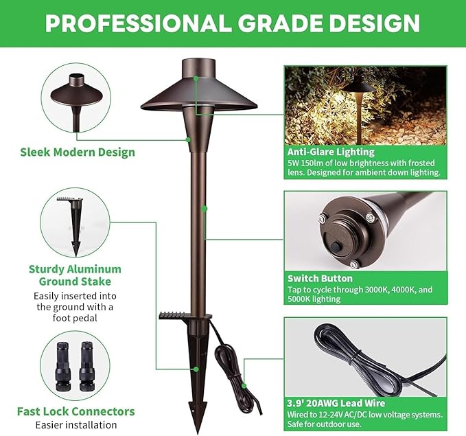 Landscape Path Lights Mushroom Lawn Light Outdoor Waterproof Floor Insert Lighting ORB Aluminum for Yard Walkway Driveway Garden(Warm Light7W(AC24V))