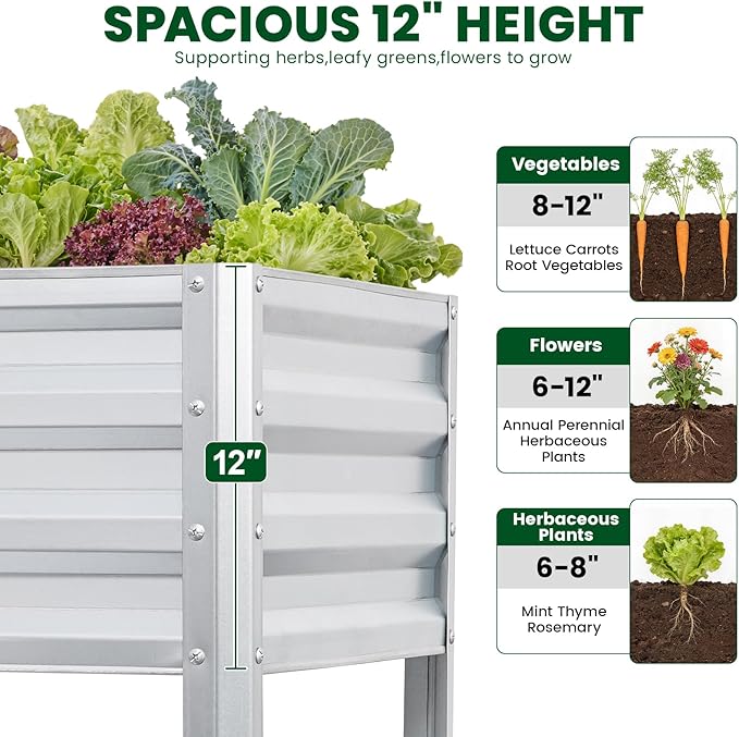 1MORE Elevated Raised Garden Bed with Legs 48×24×32in Large Metal Raised Bed for Backyard Patio Balcony. Raised Planter Box with Drainage Holes for Plants Vegetables Flowers Fruits(Sliver-2pcs)