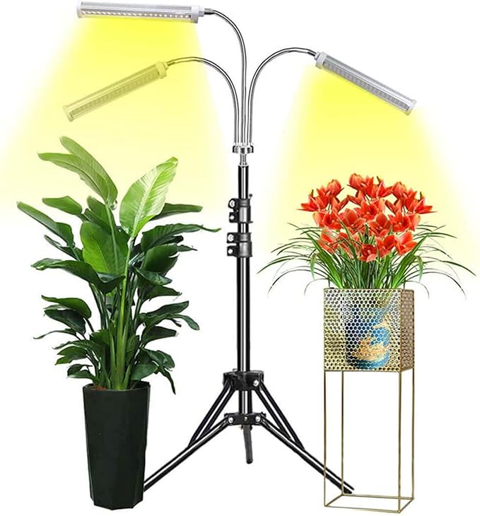 LED Grow Lights for Indoor Plants Grow Light with Adjustable Tripod 15-60in Stand Full Spectrum Plant Light with Timer for Seedlings-3 Switch Modes(3 Yellow)