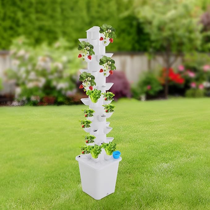 45-Pod Hydroponic Tower Growing System Hydroponic Gardening Kit for Indoor Vertical Garden - 9 Tier 45 Holes with 2.64Gal Tank &amp Pump for Vegetables Herbs Flowers - Freestanding White PP Desig
