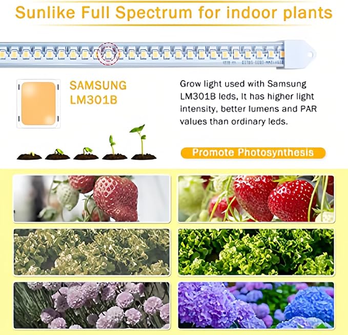 LED Plant Grow Light Strip Full Spectrum Indoor Plant Grow Light with Auto On/Off 3H/9H/12H Timer 192 LEDs / 4 Levels Dimmable for Hydroponics Seedlings Succulents etc. (4 Pack)
