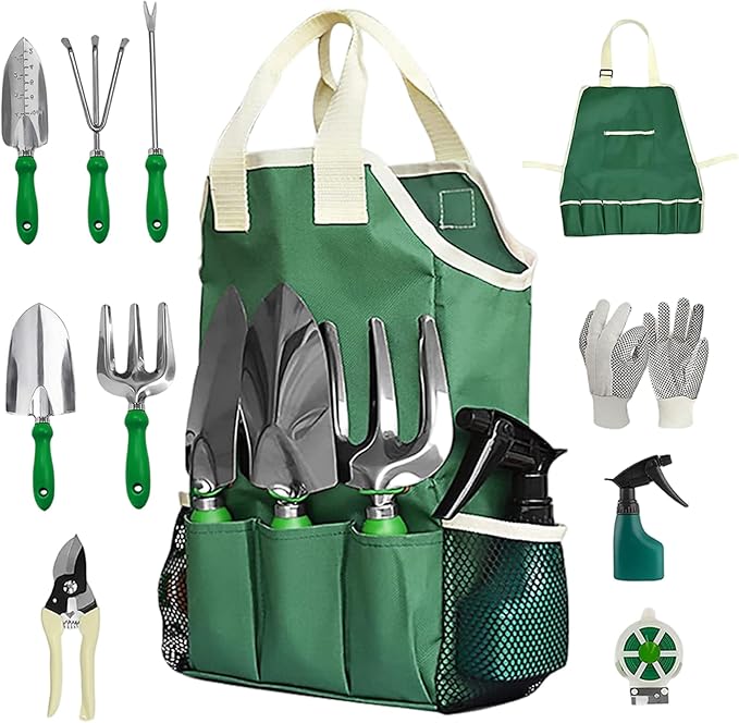 Gardening Tool Set 11-Piece Heavy Duty Stainless Steel Garden Tool Set with Handbag Gardening Hand Tools for Adults and Kids