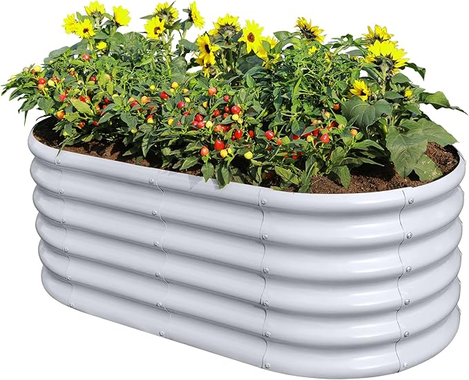 Land Guard 18“ Tall 4×2ft Galvanized Raised Garden Bed Kit Galvanized Planter Garden Boxes Outdoor Oval Large Metal Raised Garden Bed for Vegetables……… (Modern Gray 4×2×1.5ft)
