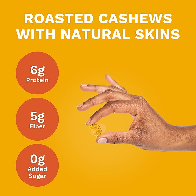 Golden Turmeric Wrapped Whole Cashews by Karma Nuts Air Roasted with Natural Skins 2X more Fiber Whole 30 Peanut-Free Facility Kosher Everyday Nut Snack 7oz Resealable Bag - 6 pack
