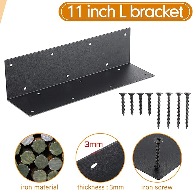 Blulu 12 Pcs Raised Garden Bed Corner Brackets for 20-24'' Bed Metal Garden Corner Bracket Decorative 11 x 3 x 3 L Corner Brackets with Screws for Furniture Flower Vegetable Planter (Black)