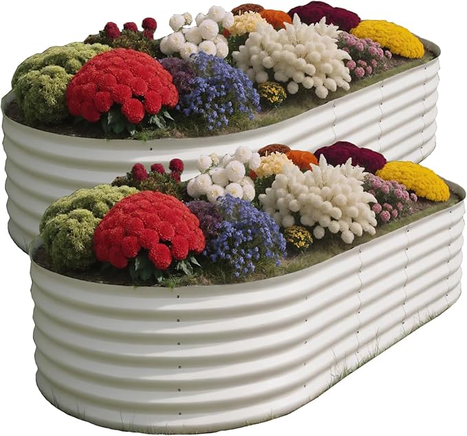 2PCS Raised Garden Beds Outdoor-Galvanized Raised Garden Bed Flower Planter Boxes for Gardening Vegetables Tomatoes and Potatoes
