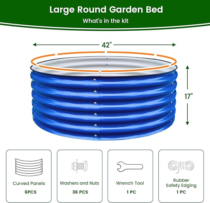 17 Tall 42 Round Blue Raised Garden Bed Kit Galvanized Metal Raised Garden Beds Outdoor for Vegetables Flowers3.5 * 3.5 * 1.4FtCobalt Blue