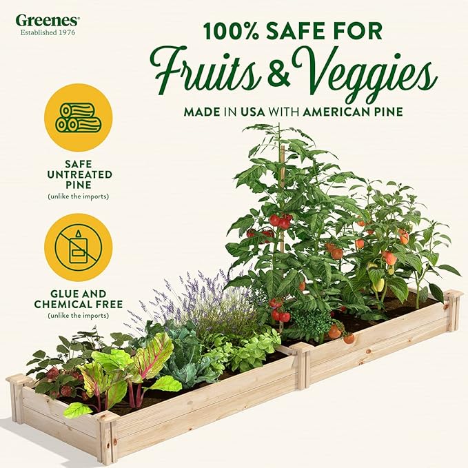 Greenes Fence Original Pine Raised Garden Bed 2' x 8' x 7 - Made in USA with American Pine