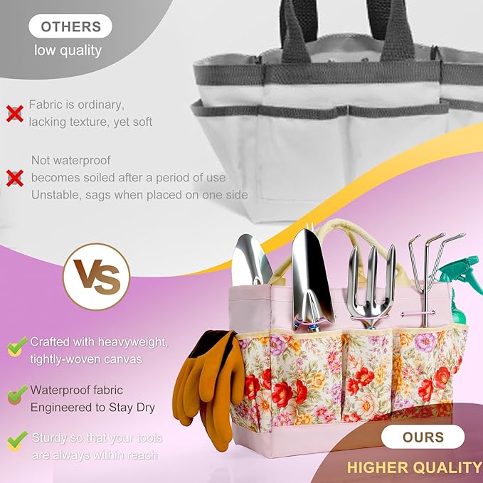 Garden Tool Set 10 PCS Gardening Essentials Stainless Steel Garden Hand Tools with Tote Bag Well-Designed Gardening Supplies Kit Gifts for Women Men Gardeners