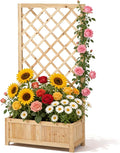 Wooden Raised Garden Bed with Trellis 47 Outdoor Planter Box for Climbing Plants Vertical Natural Wood Garden Planter for Vegetables Flowers &amp Vines Lattice Plant Support for Patio Yard Balco