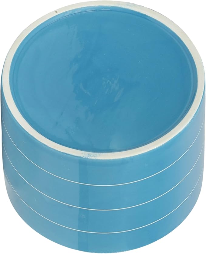 8 Striped Planter W Wood Stand SkyBlue