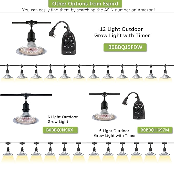 Espird Outdoor LED Grow Light 12-Light Full Spectrum Grow Light Strip Waterproof Plant Growing Lamps UL Certified String Grow Lights for Greenhouse Garden 41FT Outdoor Grow Light for Veg Seedling