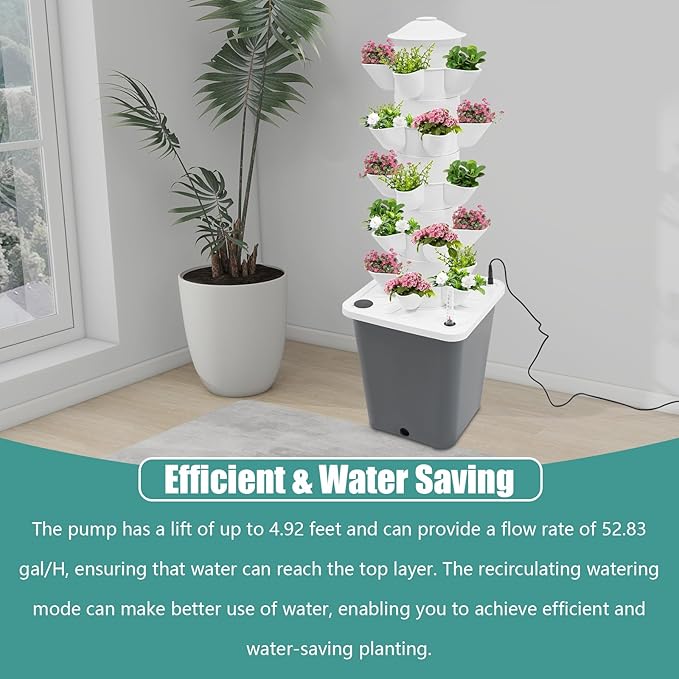 ZAIHW 25-Plant Vertical Tower Garden System Indoor Hydroponic Growing Kit with Pump &amp Water Level Gauge Vertical Vegetable Planter for Gardening Enthusiasts