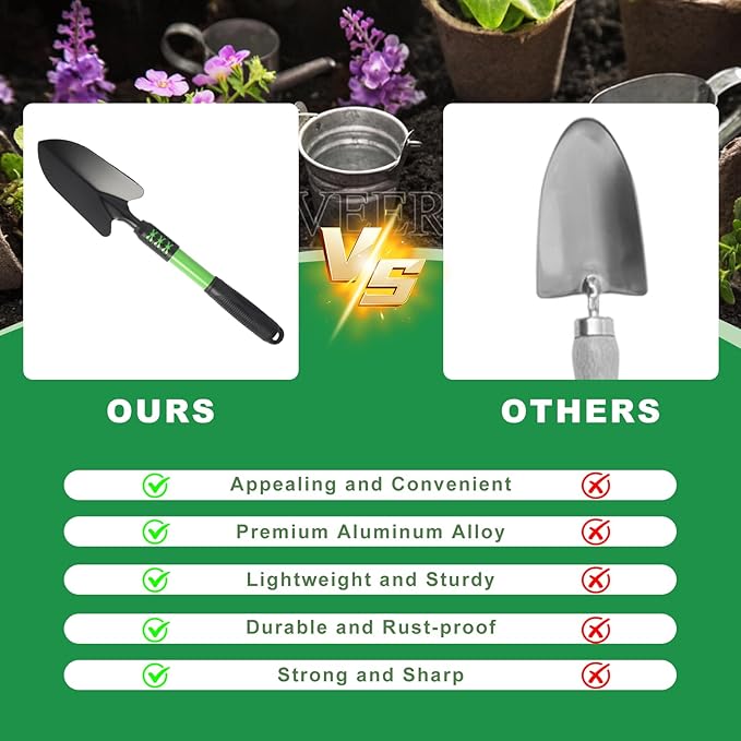 Garden Tool Set 4 Pack Gardening Tools Stainless Steel Heavy Duty Hand Cultivator Hoes Shovel for Planting Weeding Digging Gardening Gifts for Women Green