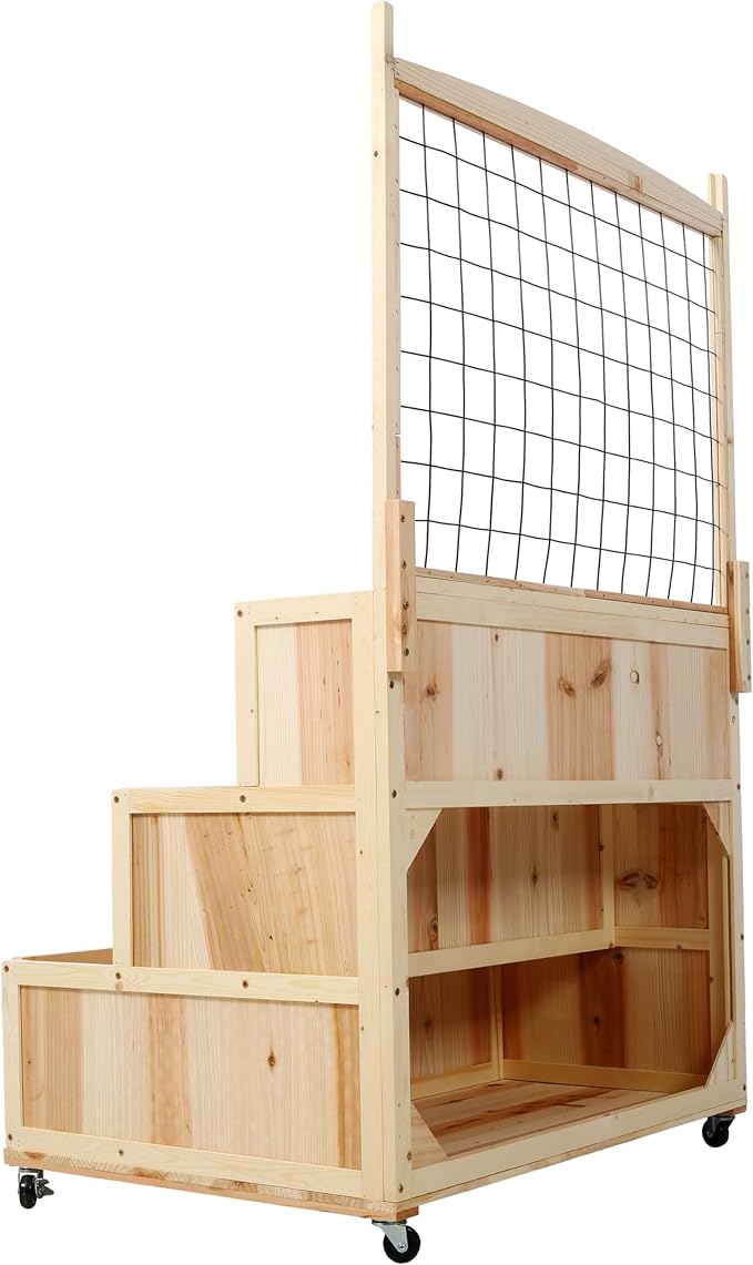 3 Tiers Raised Garden Bed with Trellis 53 H Vertical Planter Box with Wheels Back Storage Area for Flowers Vegetables Herbs Natural