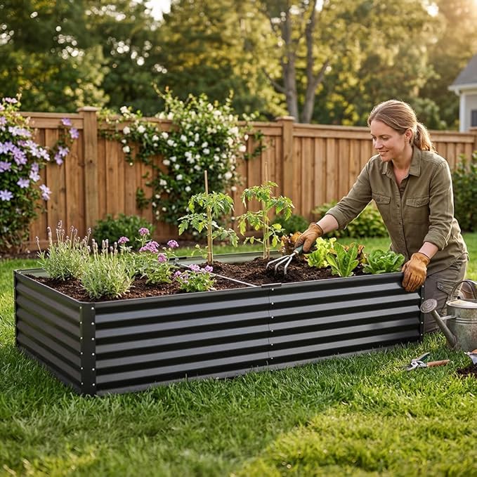 COMHOMA Galvanized Raised Garden BedLarge Metal Planter Box for Outdoor VegetablesCorrugated Steel Herbed Plants ContainerExtra Deep Gardeners Kits with Open Bottom (1 6x3x2FT)