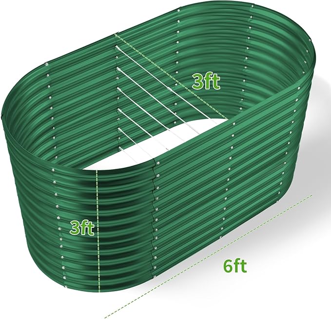 Land Guard 6x3x3ft Oval Galvanized Raised Garden Beds Large-Capacity Metal Planter Box Outdoor Durable Deep Raised Garden Bed 3ft Tall Raised Beds for Gardening Vegetables Forest Green
