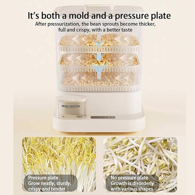 Automatic Sprouter Bean Growing Machine 3 Layers Home Smart Bean Sprout Machine with LED Display Time and 1.5L Water Tank 360° Automatic s