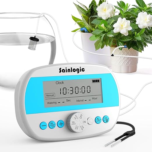 Sainlogic Automatic Plant Waterer for 15 Potted Plants Smart Self Watering System with Humidity Monitor DisplayDeep Root Irrigation IP64 Programmable Timer for Vacation Travel Indoor Garden