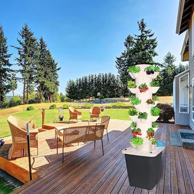 Hydroponic Tower Growing sytem Indoor hydroponic Grow System Vertical Grow Tower 6 Layer 30 Plants Sites with Pump and Movable Water Tank