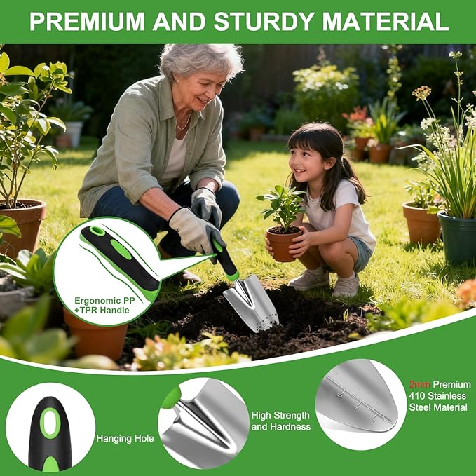 Yesker Gardening Tools 7-Piece Heavy Duty Garden Tool Set Gardening Supplies Gifts for Women Men Gardening Hand Tool Kit with Non-Slip Ergonomic Handle Durable Garden Bag Pruning Shears Black Green