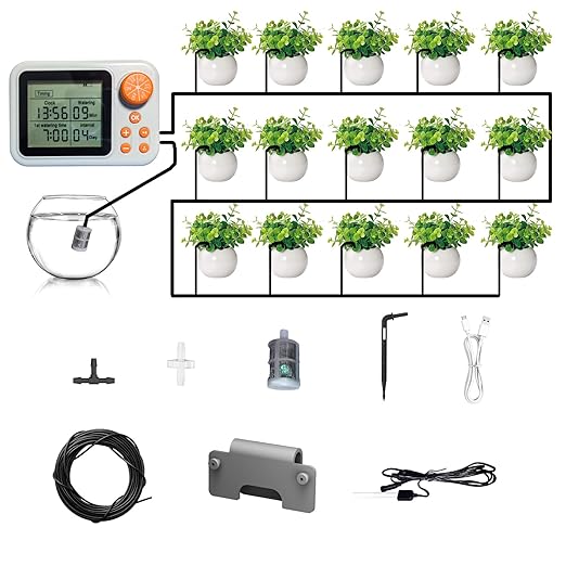 Drip Irrigation kit Indoor Plant Irrigation System Automatic Plant Waterer Plant Humidity Sensor Timer Water drip System kit to Growing Tent IKEA self Watering Automatic Mister kit Greenhouse(4 Sets)