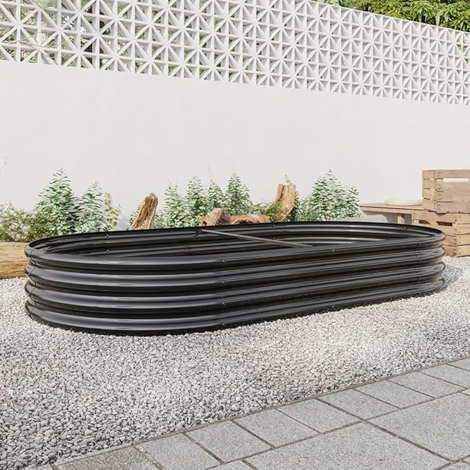 Raised Garden Bed Outdoor Creating Beautiful Flower beds Oval Large Metal Raised Planter Bed for Plants Vegetables and Flowers - Black
