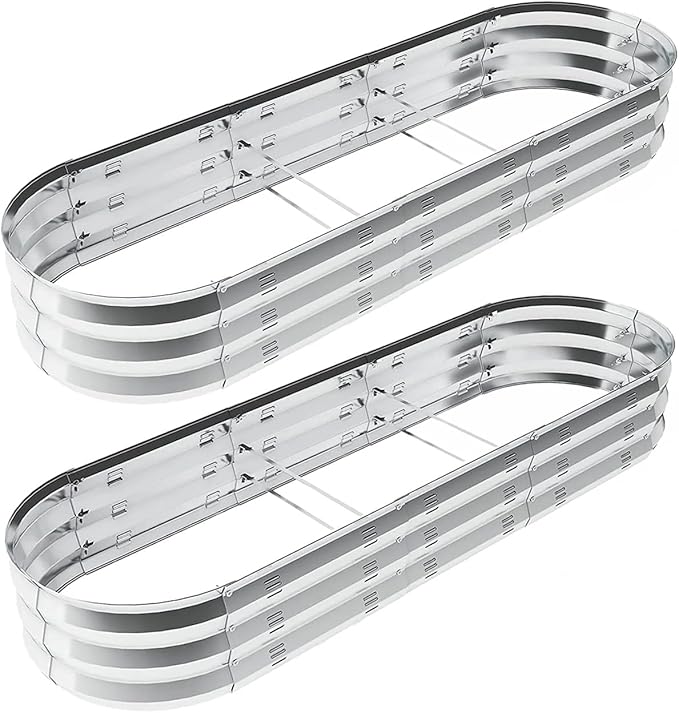 GADI Raised Garden Bed Kit 2Pack Galvanized Metal Planter Boxs Designed for Easy DIY and Cleaning Not Twist Or Rot(Silver)