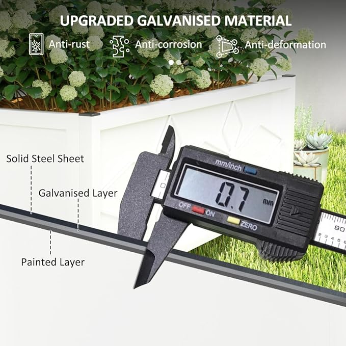 Galvanized Steel Raised Garden Bed with Trellis Support for Climbing Plants – Durable Outdoor Planter Box for Vegetables and Flowers (White + Steel)