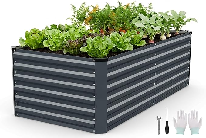 STBoo 6x3x2FT Galvanized Raised Garden Bed Outdoor Metal Raised Planter Box for Vegetables Elevated Rust-Resistant Rectangle Gardening Container Kit with Reinforced Panels for Backyard Patio(Grey)