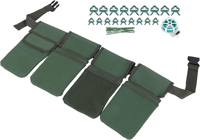 Gardening Tools Set with Green Canvas Waist Bag Plant Support Clips Adjustable Cable Ties Kit for Professional Gardeners