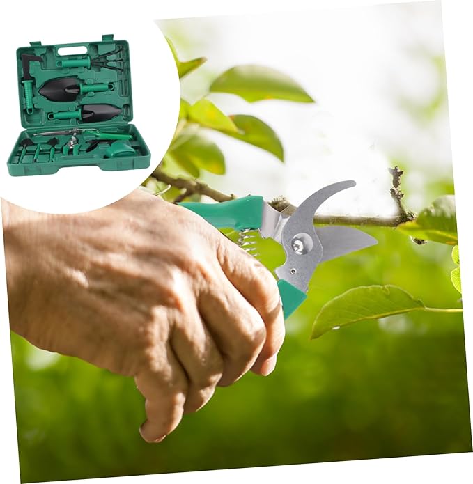 SUPVOX -1 Garden Tool Kit 10 Pcs Set with Case Shovel Rake Hoe Weeder Spade Pruning Shears Sprayer for Mom